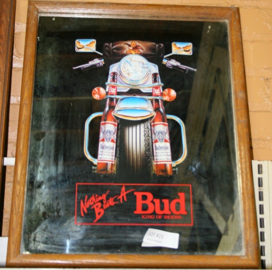 WOOD FRAMED BUDWEISER BEER MIRROR