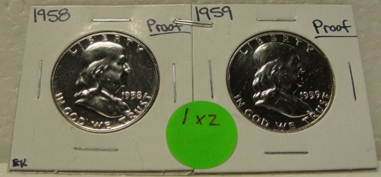 1958, 1959 PROOF FRANKLIN HALF DOLLARS - 2 TIMES MONEY