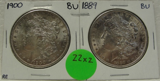 1889, 1900 BU MORGAN SILVER DOLLARS - 2 TIMES MONEY