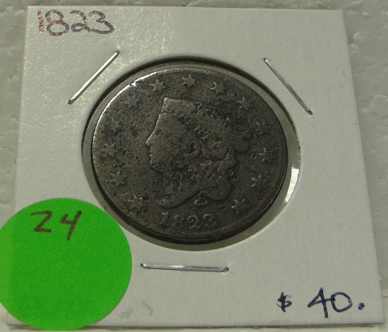 1823 CORONET HEAD LARGE CENT