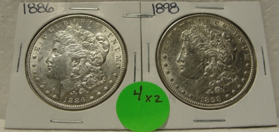 1886, 1898 MORGAN SILVER DOLLARS - 2 TIMES MONEY