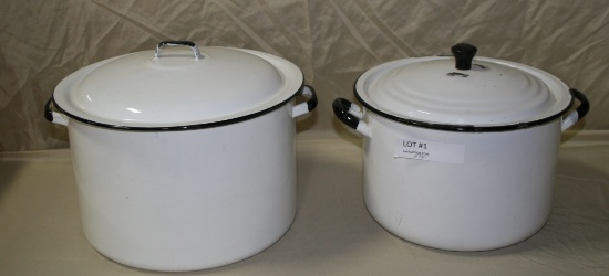 2 ENAMEL STOCK POTS W/LIDS