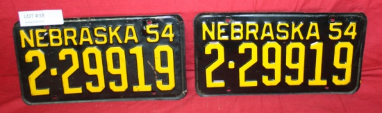 MATCHING PAIR OF 1954 LANCASTER CO. NEBR. LICENSE PLATES