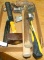FLAT BOX OF ASSORTED HAMMERS, MALLET, YARDWORKS CAMP AXE