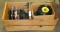 WOODEN FRUIT CRATE W/ASSORTED 45 RPM RECORDS