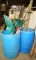 2 PLASTIC BLUE BARRELS W/YARD TOOL CONTENTS - LOCAL PICKUP ONLY