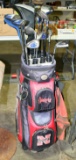 HUSKERS GOLF BAG W/ASSORTED LEFT HANDED GOLF CLUBS - LOCAL PICKUP ONLY