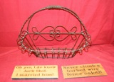 WROUGHT IRON PLANTER BASKET, 2 WOODEN SAYING PLAQUES