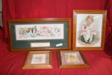 4 PC. WOOD FRAMED YOUNG GIRL ART PRINTS