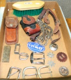 FLAT BOX OF ASSORTED TACK AND HORSE SUPPLIES