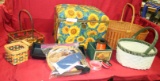SUNFLOWER THEMED CRAFTING BOX W/CONTENTS, ASSORTED BASKETS - LOCAL PU