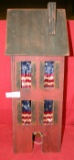 LIGHTED TALL WOODEN HOUSE WITH U.S. FLAG STYLE DRAPES - LOCAL PICKUP ONLY