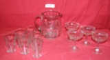 ETCHED CLEAR GLASS PITCHER SET W/10 GLASSES
