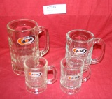 4 VINTAGE GLASS A&W ROOT BEER MUGS