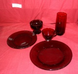 FLAT BOX OF RUBY RED GLASSWARE