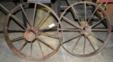 PAIR OF RUSTIC IRON IMPLEMENT WHEELS - LOCAL PICKUP ONLY