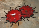 PAIR OF PAINTED IRON ROTARY HOE COULTER BLADES