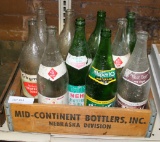 MID-CONTINENT BOTTLERS WOOD CRATE - NEBR. DIVISION W/10 ASSORTED BOTTLES