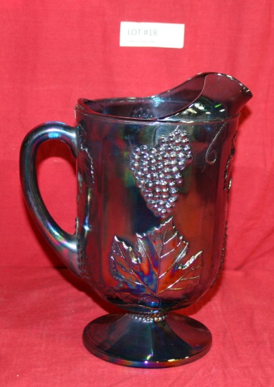 CARNIVAL GLASS GRAPE & CABLE PATTERN WATER PITCHER