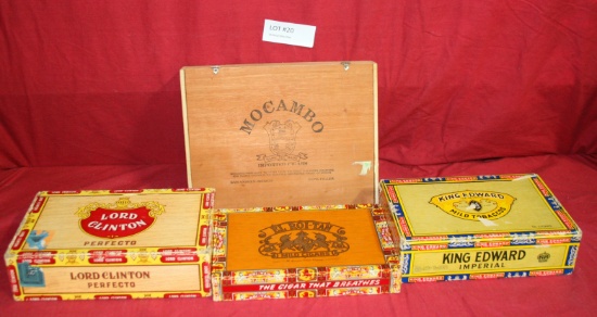 4 VINTAGE CIGAR BOXES - KING EDWARD, LORD CLINTON, MOCAMBO