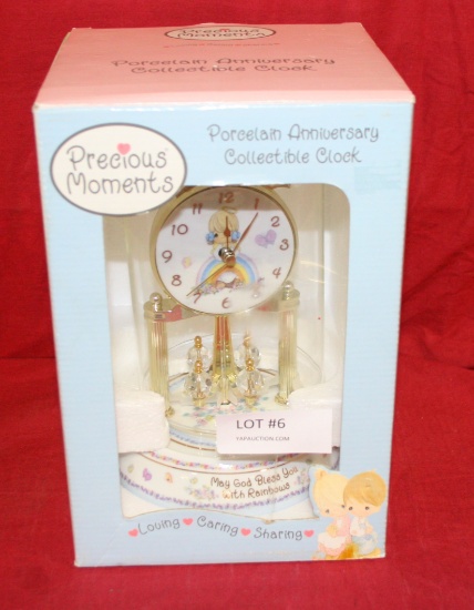 PRECIOUS MOMENTS PORCELAIN ANNIVERSARY CLOCK W/BOX