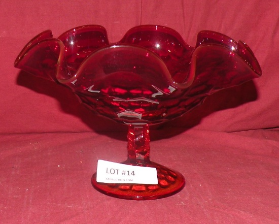 FENTON STYLE CRIMPED & RUFFLED AMBERINA GLASS FRUIT DISH