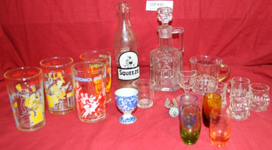 FLAT BOX OF ASSORTED GLASSES, BARWARE, COLLECTIBLE SMALLS