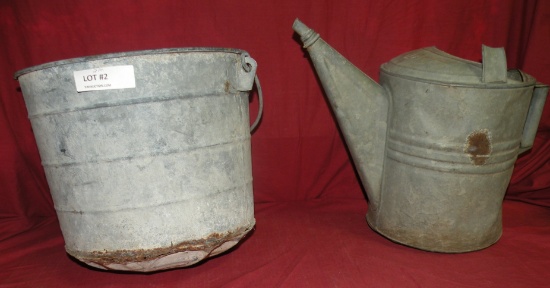 GALVANIZED METAL PAIL, WATERING CAN - A LITTLE ROUGH