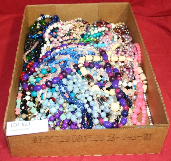 FLAT BOX FULL OF COSTUME JEWELRY BEAD NECKLACES