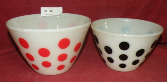 2 FIRE-KING POLKA DOT MIXING BOWLS