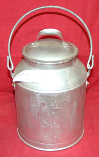 TIN 4-QUART CREAM CAN W/WIRE HANDLE