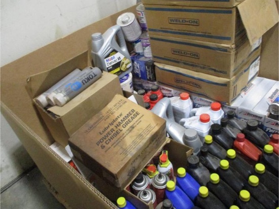 Large Box w/Floor Dry, Various Oil, Weld-On, Etc.