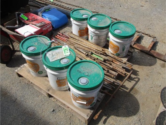 Pallet of Steel Grate Pins, (6) Buckets of Met Rol