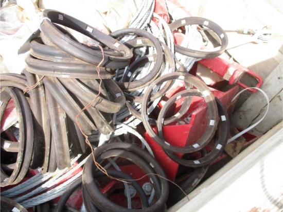 Wooden Box of Misc. Cables, Rubber Seals, Steel