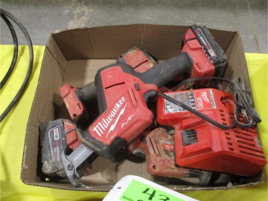 Box Lot of Hack Saw, Chargers & Battery
