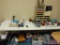 Table and Contents Includes Paper Cutter, Office Supplies, Markers, Staplers, Radio, Etc