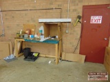 Packaging Work Station Includes Wooden Work Bench, Gas Heat Shrink Gun, Labeler, Tape Dispenser,