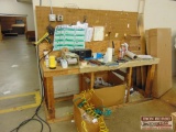 Packaging Work Station Includes Wooden Work Bench, Gas Heat Shrink Gun, Labeler, Tape Dispenser,