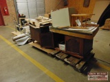 Grouping of Wood Cabinet on Casters, Metal 2 Drawer File Cabinet, Wood Desk, Chairs, Ceiling Tiles,