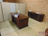 Grouping to Include Office Divider, 2 Artificial Plants, 1 Artificial Christmas Tree, Wood Desk 72