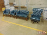 (4) Blue Leather Office Chairs