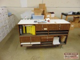 Color Sample Work Station Includes Work Cabinet, 2 Wooden Tables, and Contents