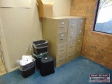 (3) 4 Drawer Metal File Cabinets and Trash Cans