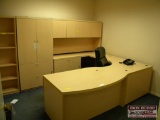 Modular Office Work Station Including Desk, Credenza, Cabinet, Shelves, And Desk Chair