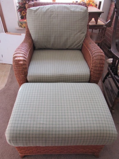 Wicker/wood chair/footstool