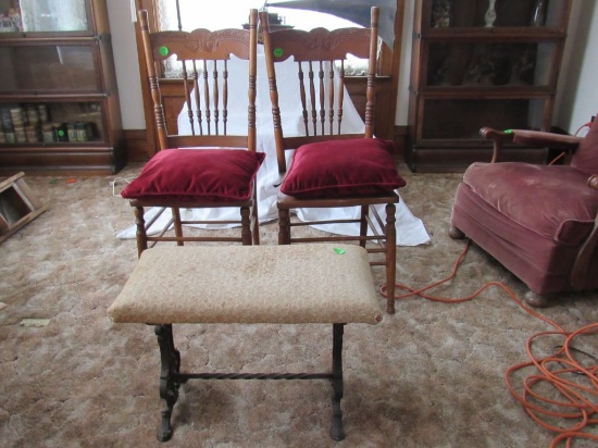 2 chairs and Iron organ bench