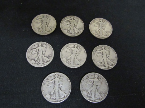 8 assorted Walking Liberty Half Dollars