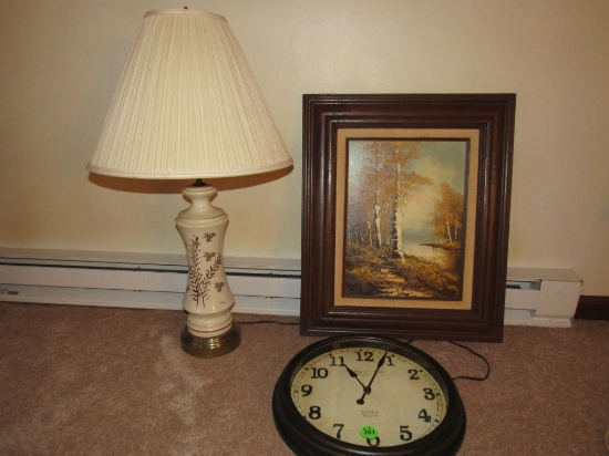 Lamp, clock, & picture