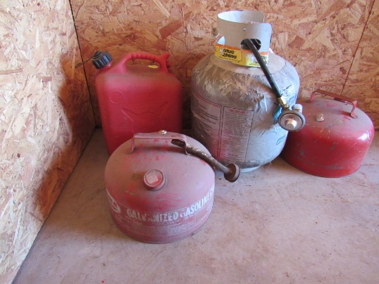 3 Gas Cans & Propane Tank