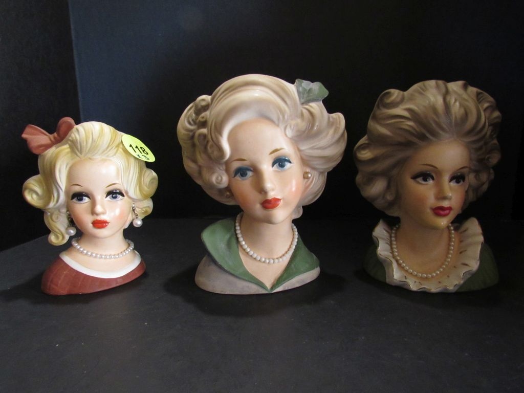 Lot 3 Doll Head Vases Proxibid Auctions